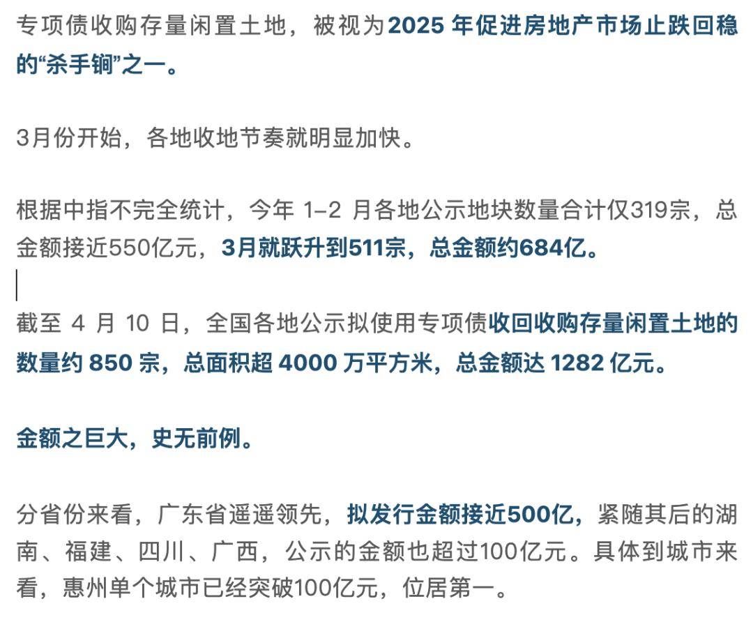 各地公示拟收回闲置土地超4300宗，专项债收地已发行超1500亿元